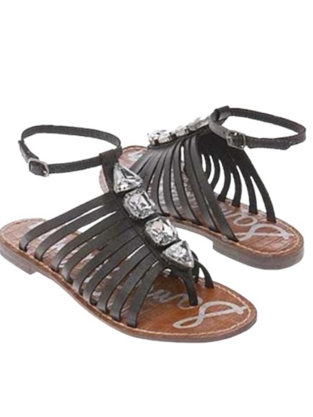 Sam Edelman Dark Brown with Crystal Accents Strappy GoGo Leather Sandals Size 7